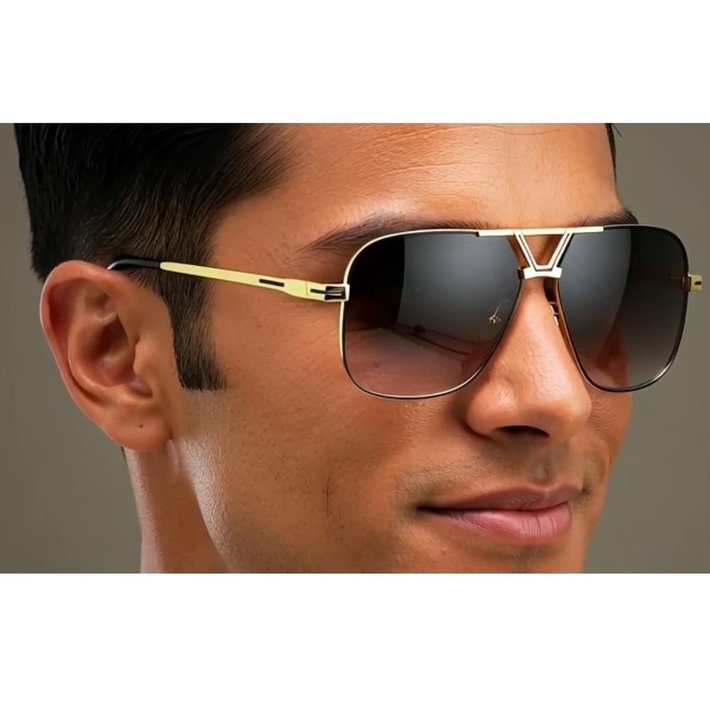 Men's Oversized  Sunglasses Gold Frame Gradient Brown Lens Fashion Eyewear Gafas